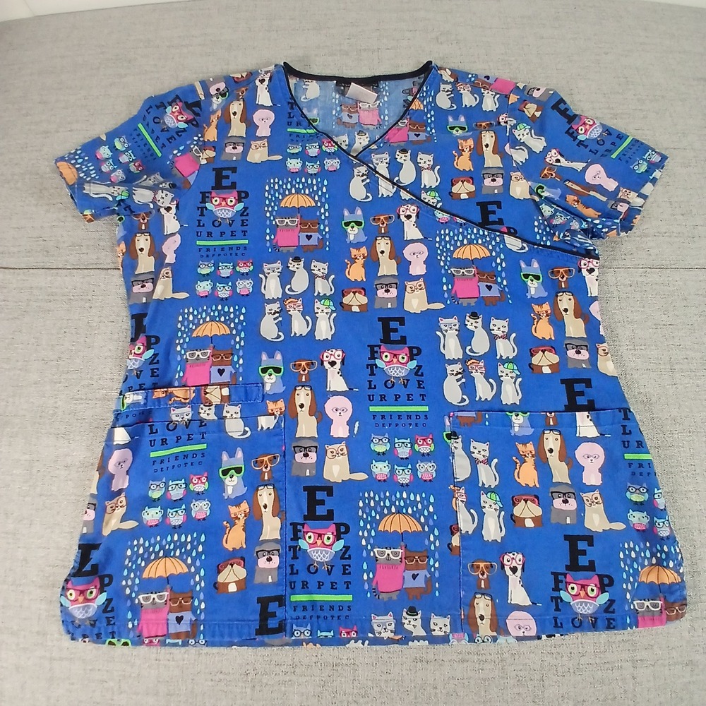 Cherokee Whimsical Tooniforms M‎ Vet Tech Scrub Tops Bundle Kawaii Nurse Core - Picture 13 of 16